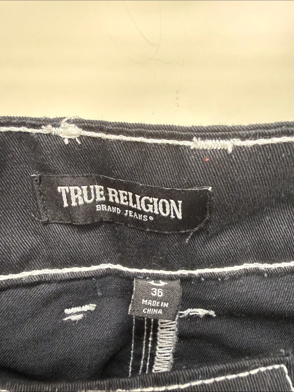 True Religion Black Cargo Shorts with White Contrast Stitching
